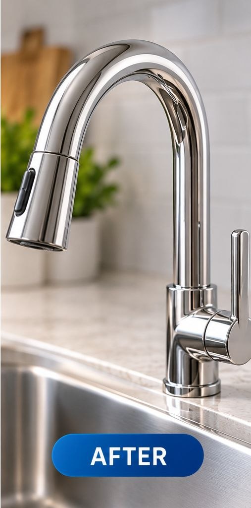 Illustration: clean, shiny chrome faucet, after cleaning